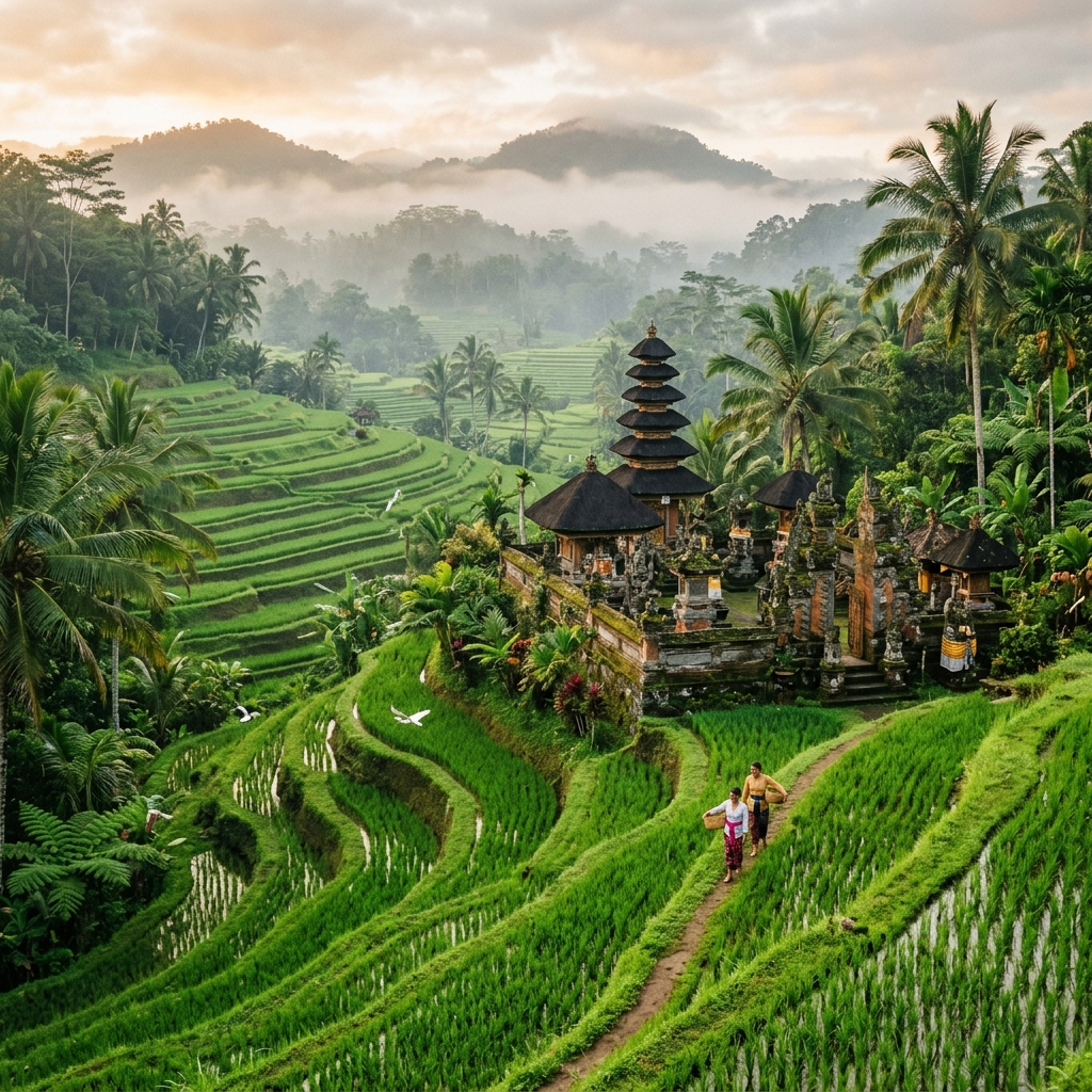 Bali Indonesia - terase de orez și temple sacre